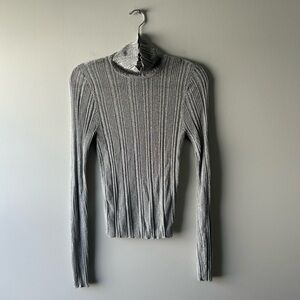 ALC silver metallic lightweight long sleeve semi sheer top